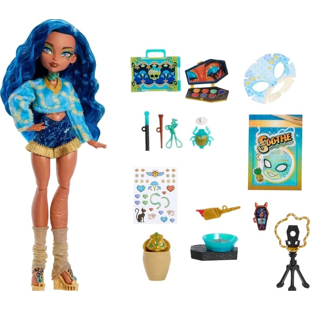 Monster High Cleo De Nile Self-Scare Secrets Doll & Accessories Blue Gold NEW